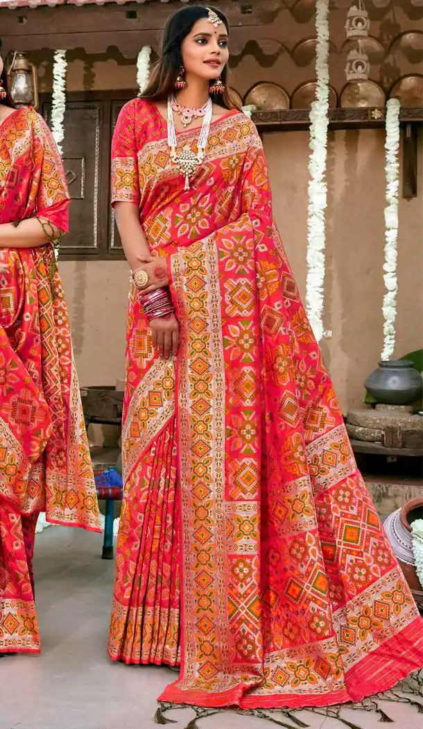Peach Pink Color Banarasi Silk Traditional Party Wear Saree Blouse -025117414
