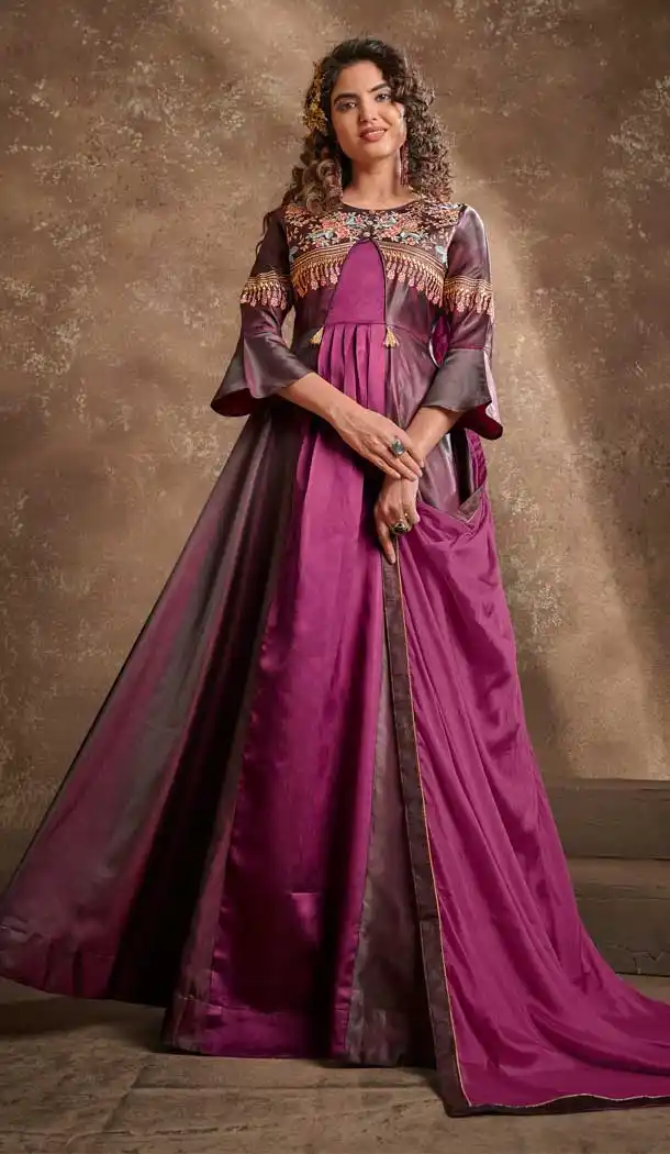 Magenta Color Triva Silk Designer Party Wear Readymade Gown Suit -039117526