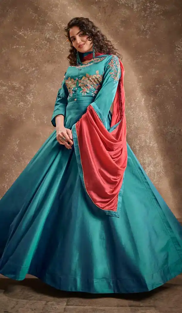 Rama Color Triva Silk Designer Party Wear Readymade Gown Suit -039117527