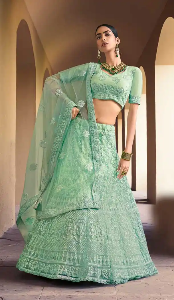 Trendy Light Green Color Soft Net Designer Bridal Wear Lehenga Choli -049117599
