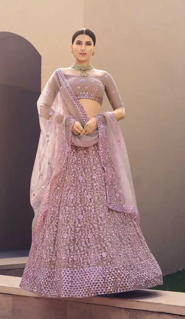 Stylish Lilac Color Soft Net Designer Bridal Wear Lehenga Choli -049117600
