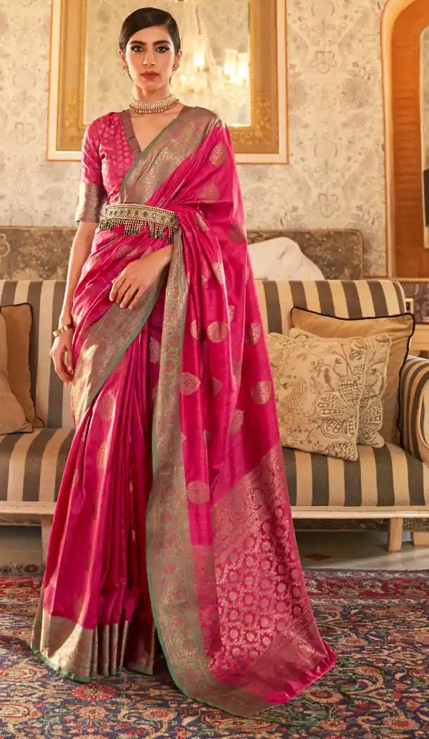 Pink Color Tussar Silk Weaving Designer Traditional Wear Saree -037117515