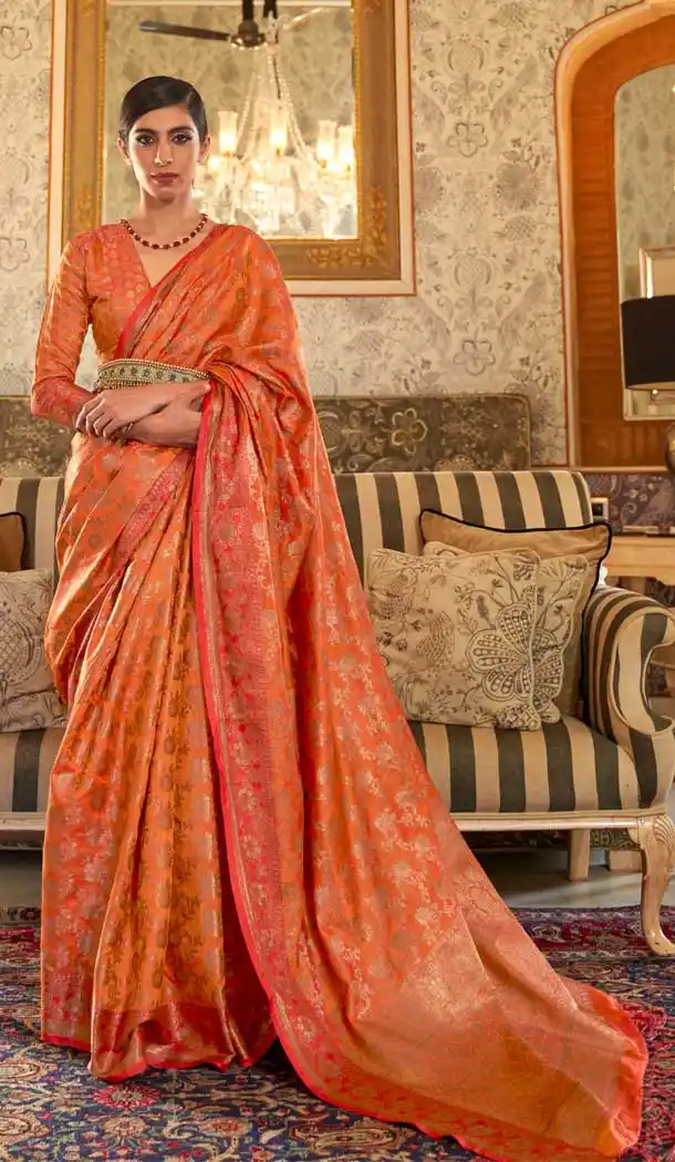Orange Color Tussar Silk Weaving Designer Traditional Wear Saree -037117516