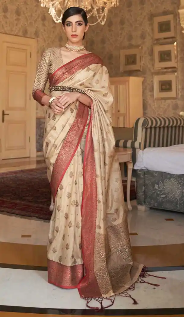 Beige Color Tussar Silk Weaving Designer Traditional Wear Saree -037117518