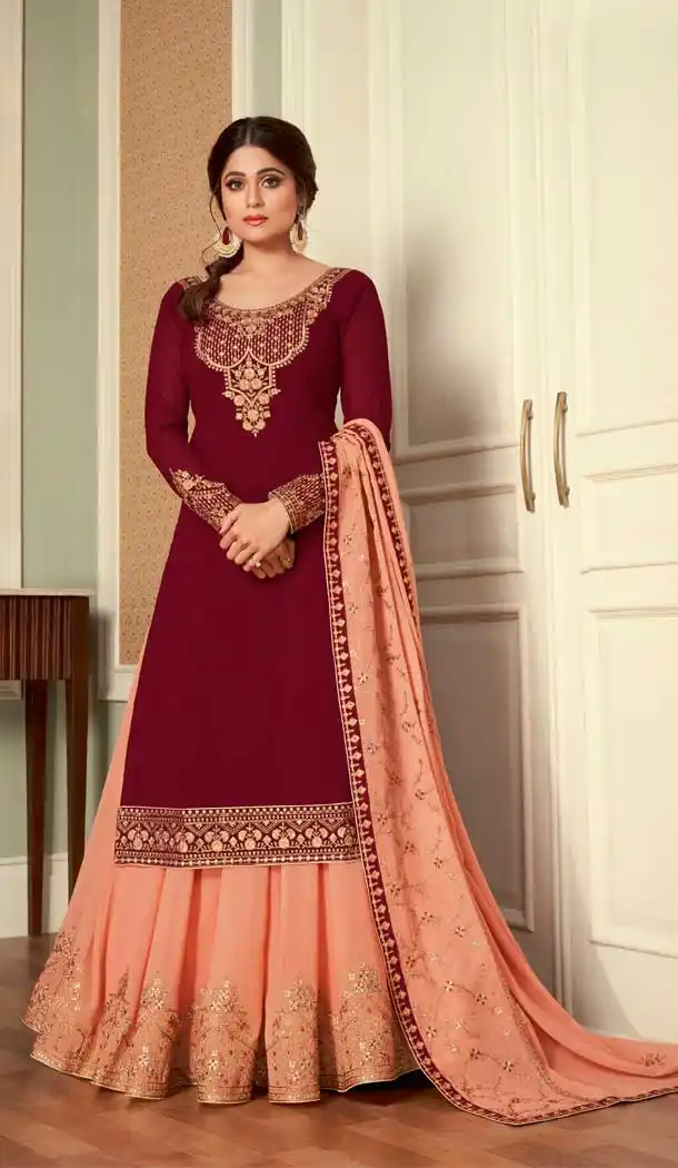 Maroon Color Real Georgette Designer Bridal Wear Salwar Suit -050117601