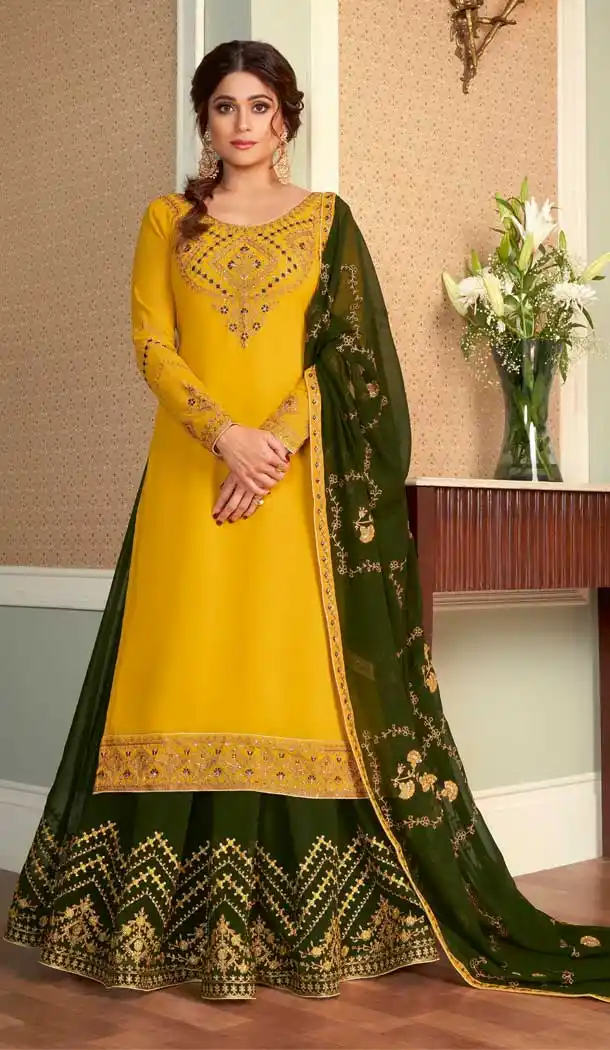 Yellow Color Real Georgette Designer Bridal Wear Salwar Suit -050117602