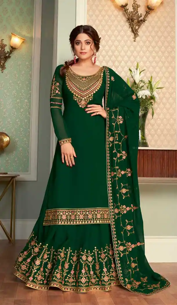 Green Color Real Georgette Designer Bridal Wear Salwar Suit -050117604