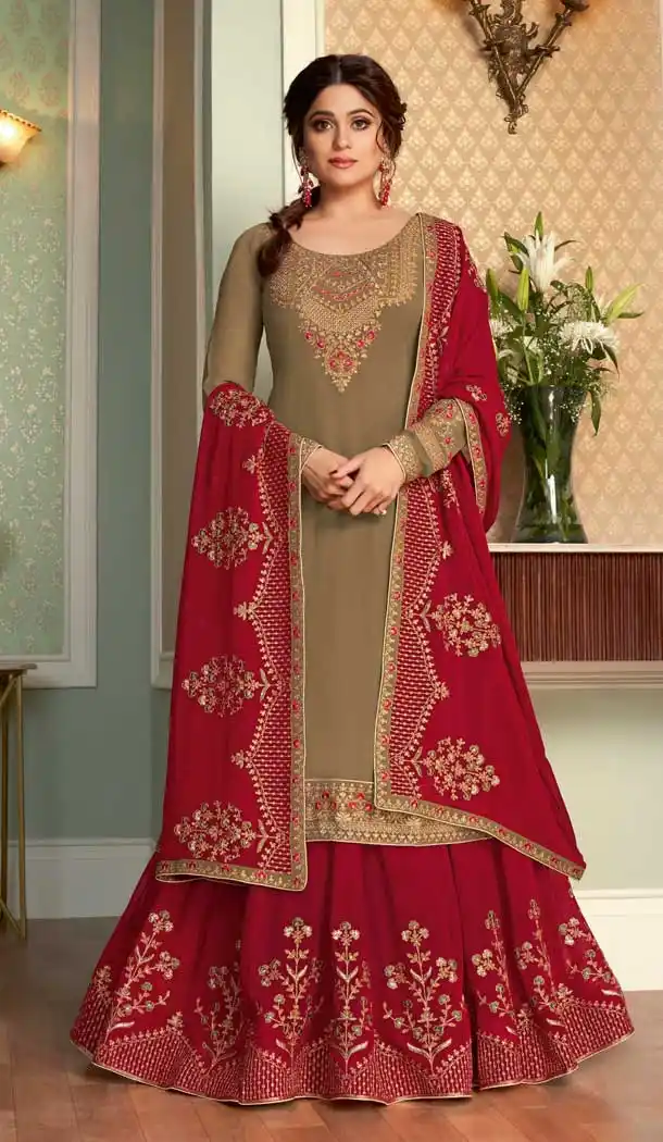 Beige Color Real Georgette Designer Bridal Wear Salwar Suit -050117605