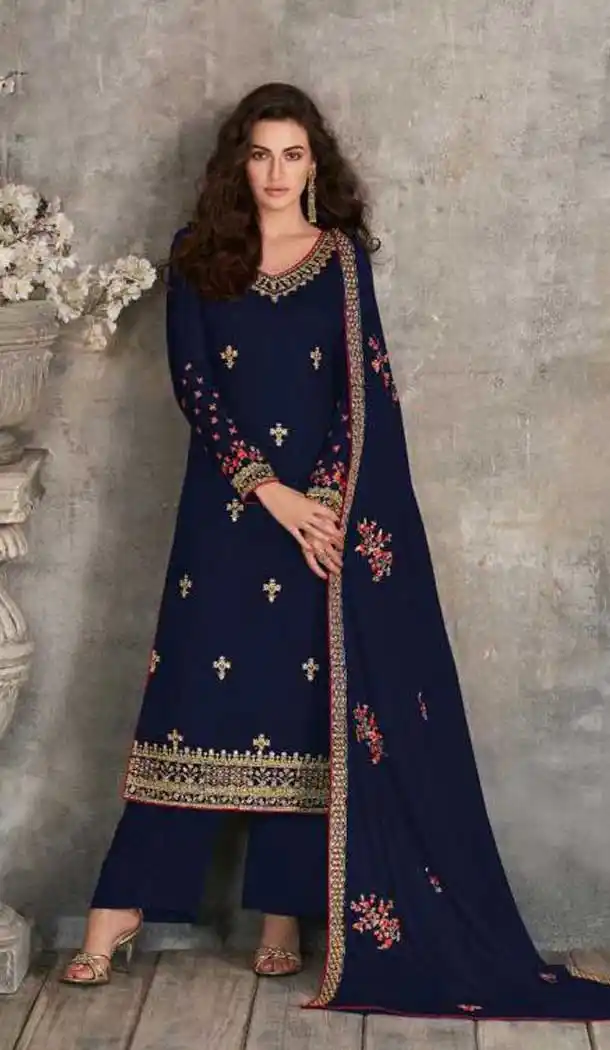 Nevy Blue Color Rangoli Georgette Designer Party Wear Palazzo Suit -052117610