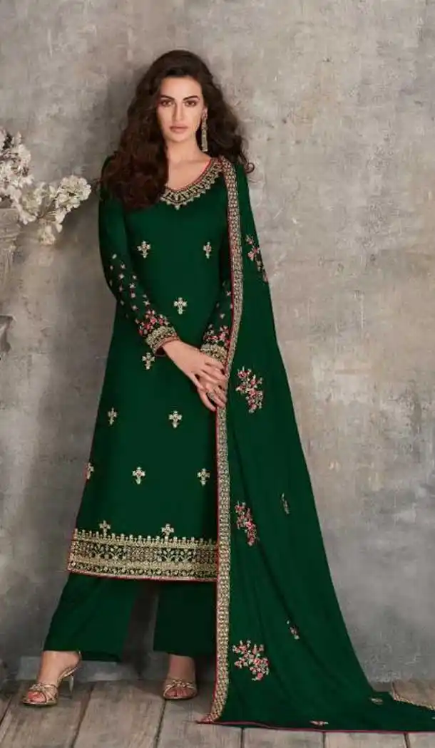 Green Color Rangoli Georgette Designer Party Wear Palazzo Suit -052117611