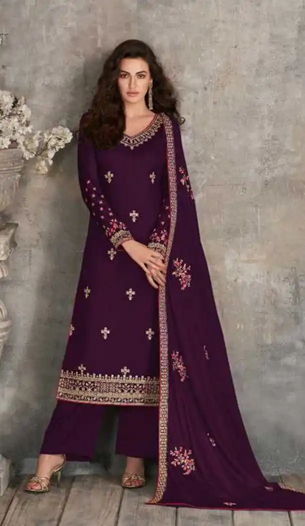 Purple Color Rangoli Georgette Designer Party Wear Palazzo Suit -052117613