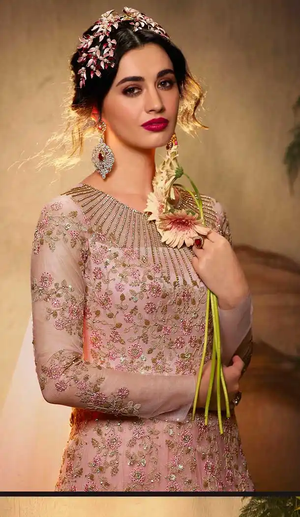 Light Pink Color Net Bridal Designer Party Wear Gown Suit -060117669