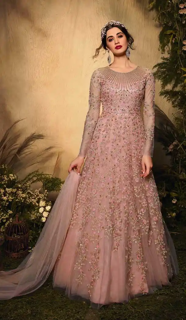 Light Pink Color Net Bridal Designer Party Wear Gown Suit -060117669
