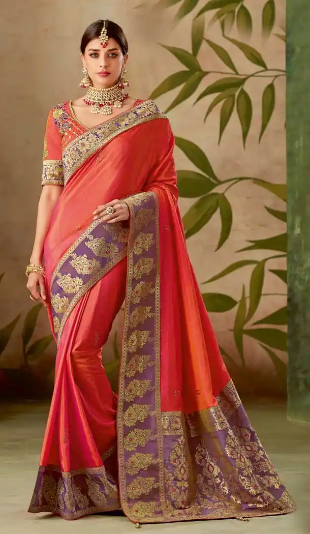Orange Purple Color Dual Tone Silk Designer Traditional Wear Saree Blouse -075117772