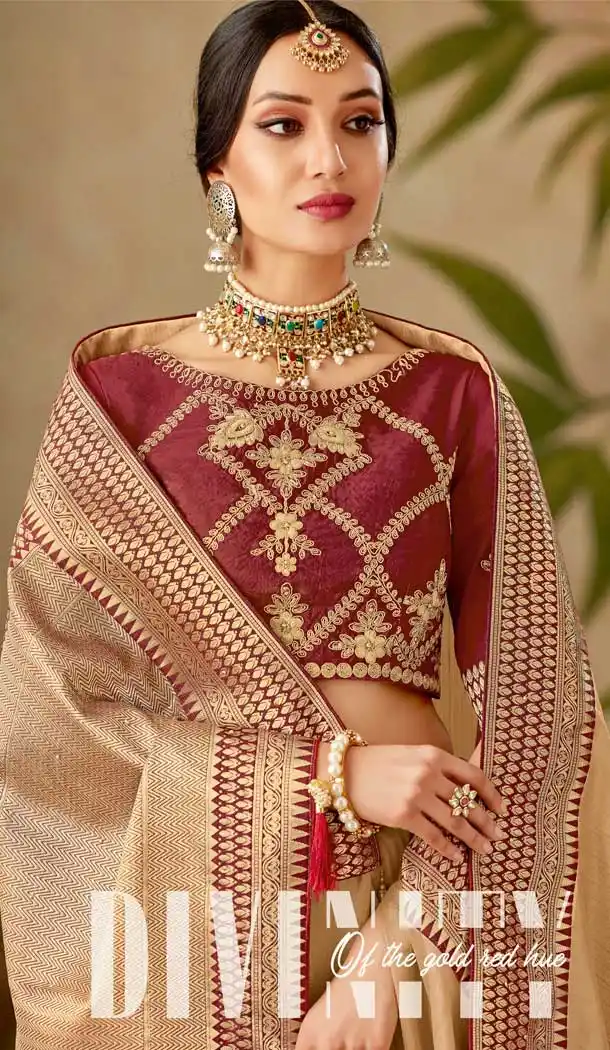 Beige Color Silk Designer Traditional Wear Saree Blouse -075117776