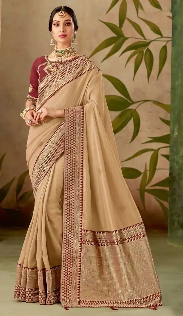 Beige Color Silk Designer Traditional Wear Saree Blouse -075117776