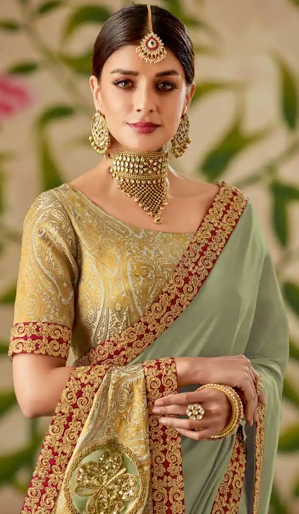 Pastel Green Color Silk Designer Traditional Wear Saree Blouse -075117780