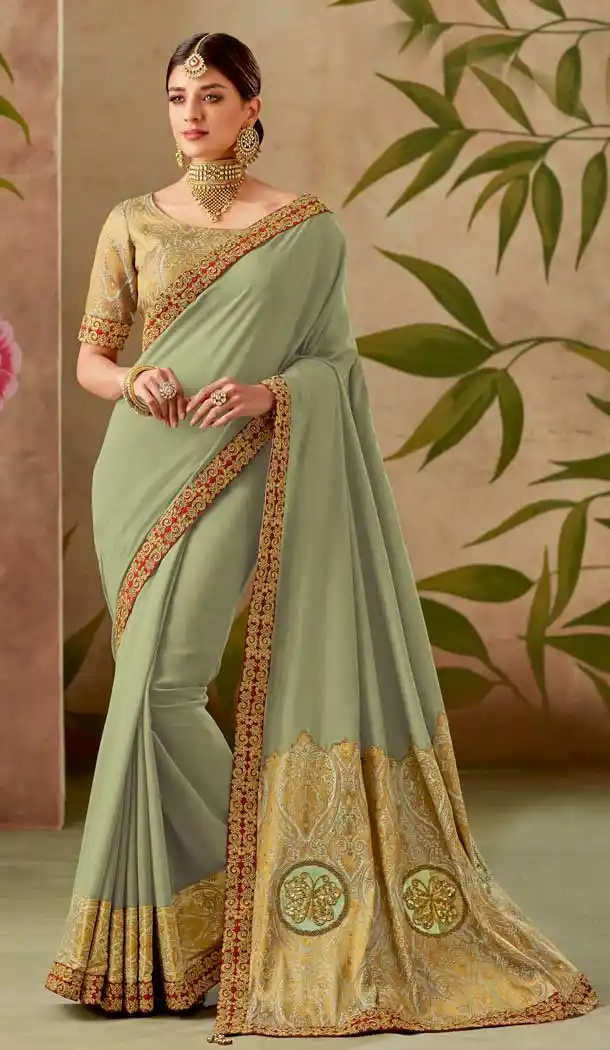 Pastel Green Color Silk Designer Traditional Wear Saree Blouse -075117780