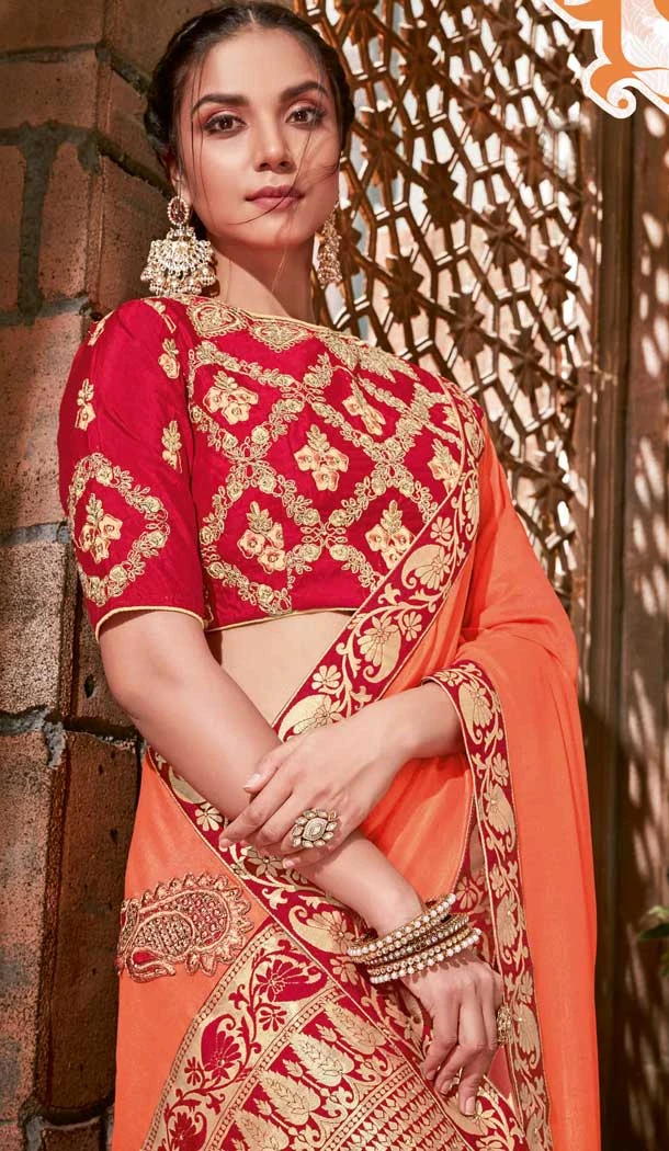 Orange Color Satin Silk Designer Traditional Party Wear Saree -076117783
