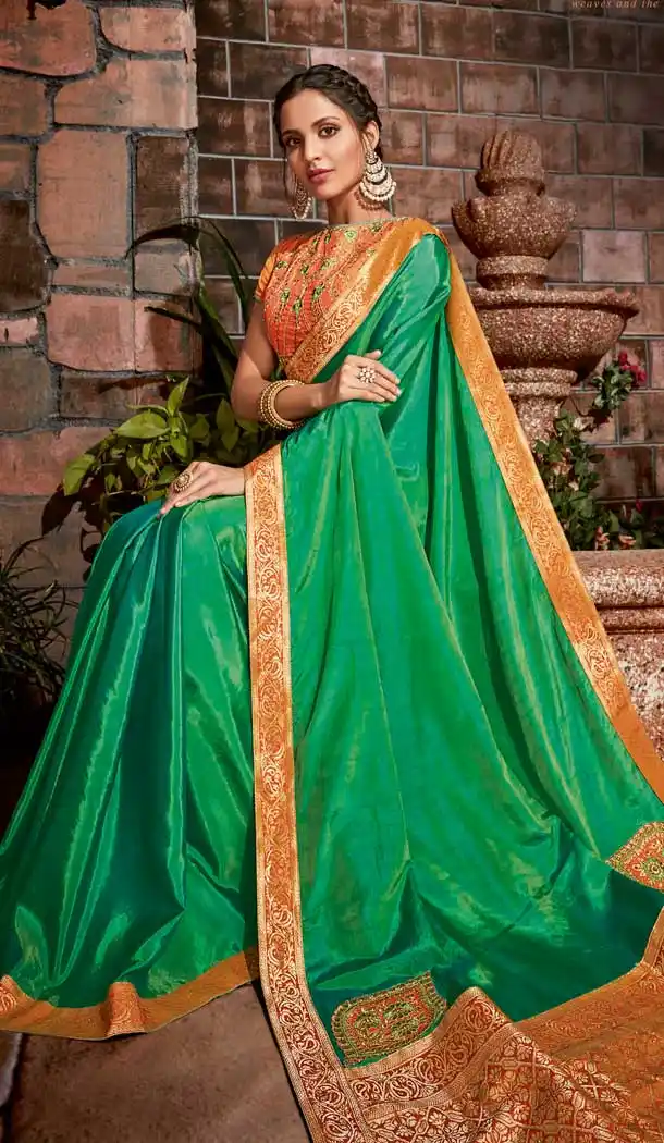 Green Color Satin Silk Designer Traditional Party Wear Saree -076117785