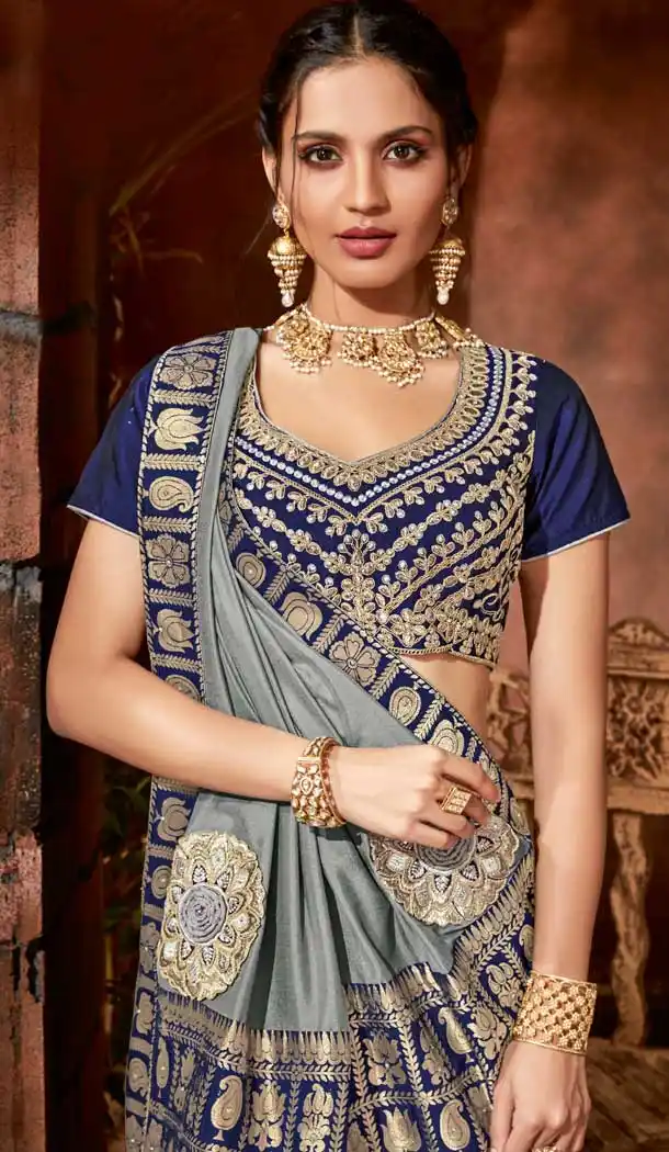 Captivating Grey Color Satin Silk Designer Traditional Party Wear Saree -076117787