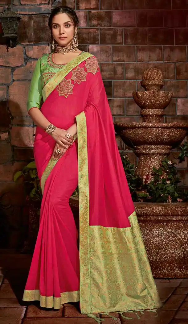 Pink Color Satin Silk Designer Traditional Party Wear Saree -076117788