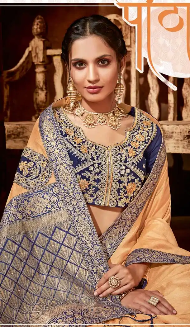 Cream Color Satin Silk Designer Traditional Party Wear Saree -076117789