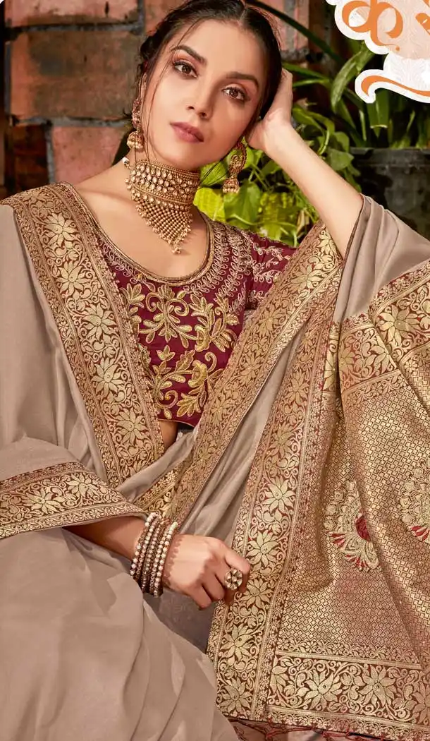 Beige Color Satin Silk Designer Traditional Party Wear Saree -076117791