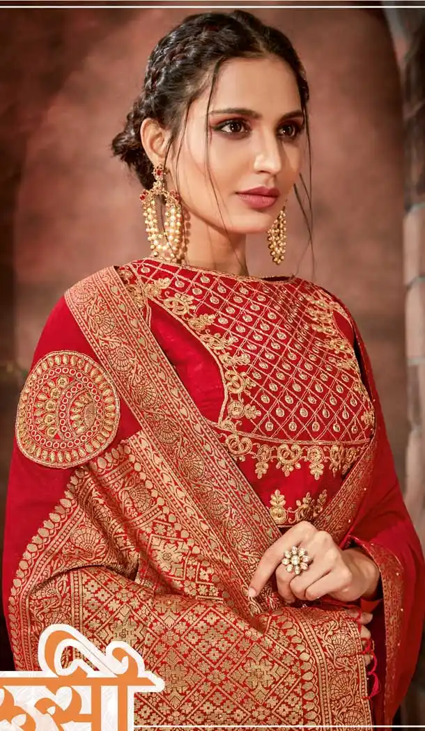 Red Color Satin Silk Designer Traditional Party Wear Saree -076117792