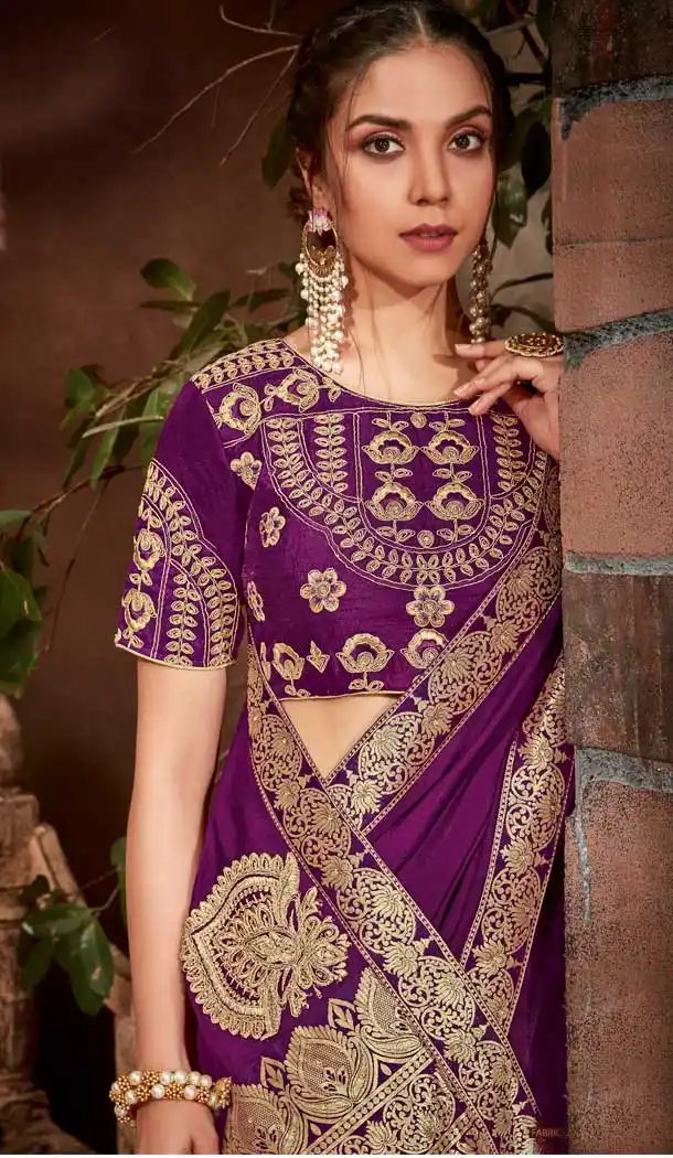 Purple Color Satin Silk Designer Traditional Party Wear Saree -076117794