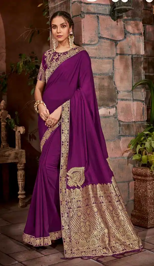 Purple Color Satin Silk Designer Traditional Party Wear Saree -076117794