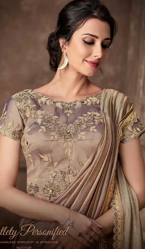 Beige Color Fancy Fabric Designer One Minute Wear Lehenga Style Saree -077117795