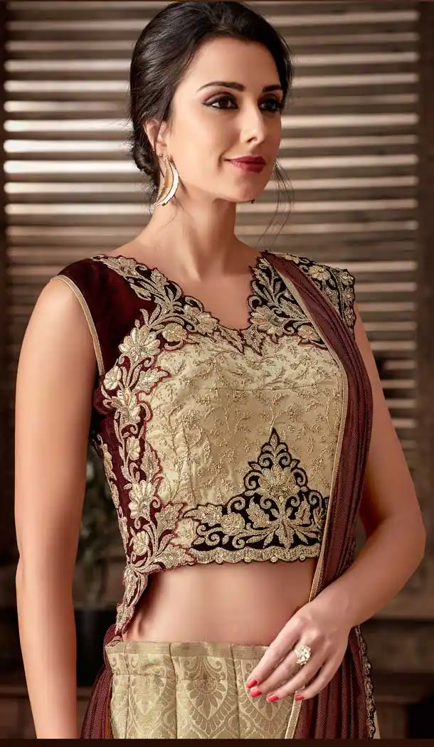 Off White Color Fancy Fabric Designer One Minute Wear Lehenga Style Saree -077117796