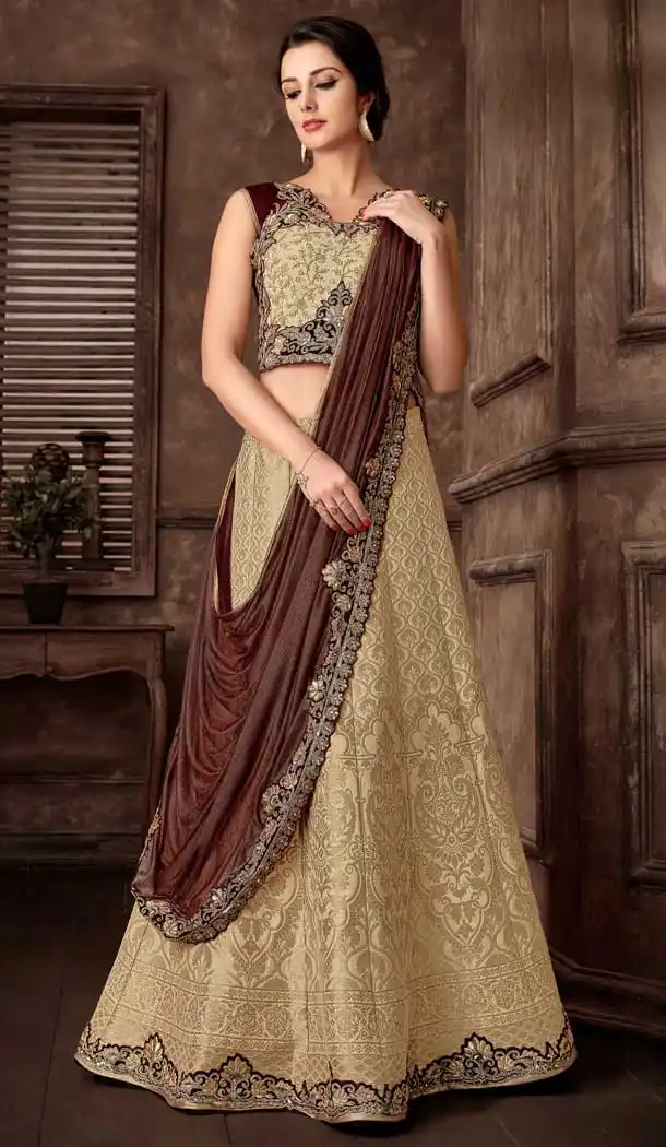 Off White Color Fancy Fabric Designer One Minute Wear Lehenga Style Saree -077117796