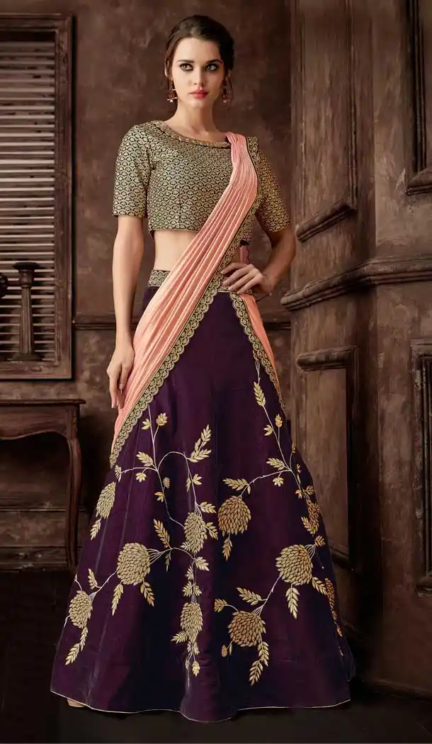 Purpel Color Fancy Fabric Designer One Minute Wear Lehenga Style Saree -077117800