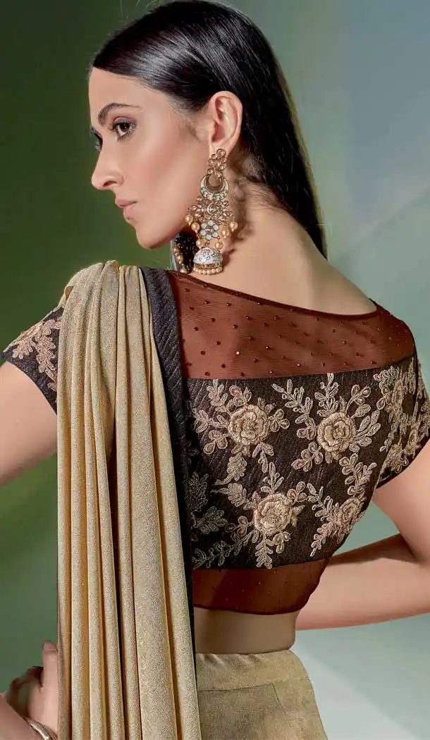 Beige Color Fancy Embroidery Designer One Minute Wear Lehenga Style Saree -078117805