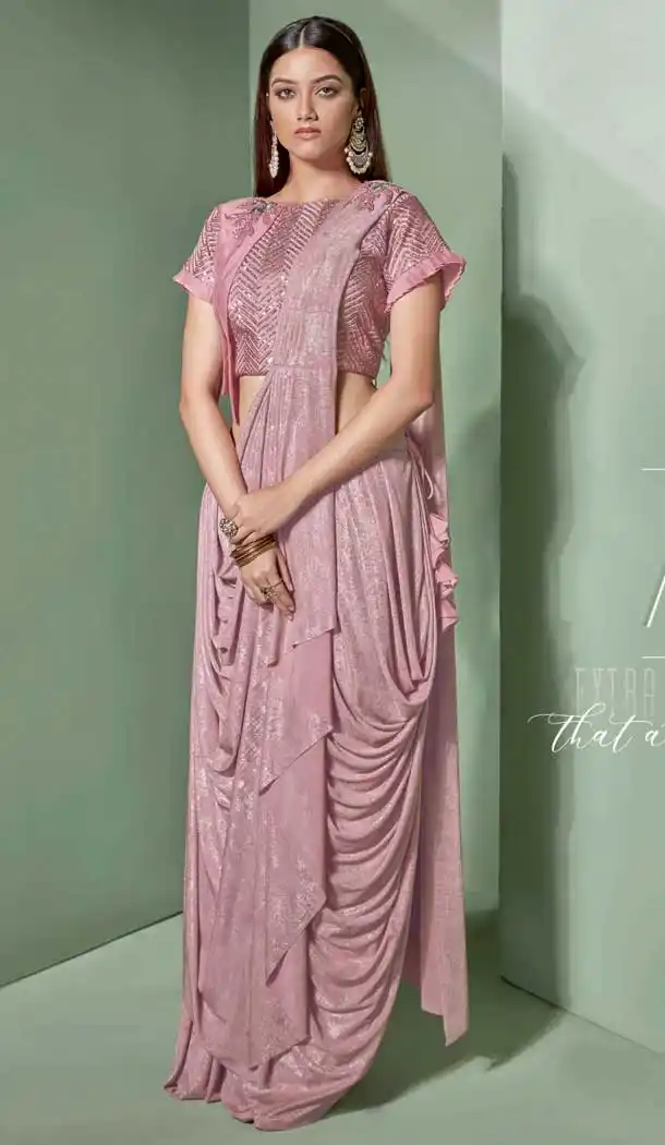 Light Pink Color Fancy Designer One Minute Wear Lehenga Style Saree -078117806