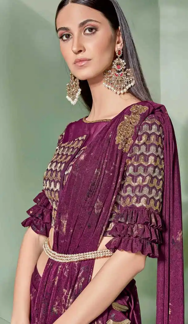 Violet Color Fancy Designer One Minute Wear Lehenga Style Saree -078117807