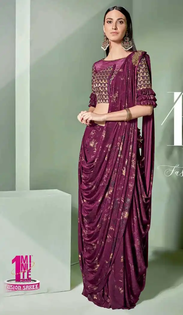 Violet Color Fancy Designer One Minute Wear Lehenga Style Saree -078117807