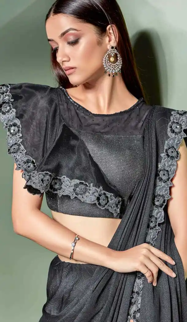 Black Color Fancy Designer One Minute Wear Lehenga Style Saree -078117808