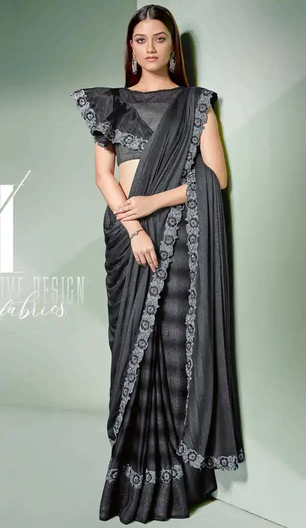 Black Color Fancy Designer One Minute Wear Lehenga Style Saree -078117808