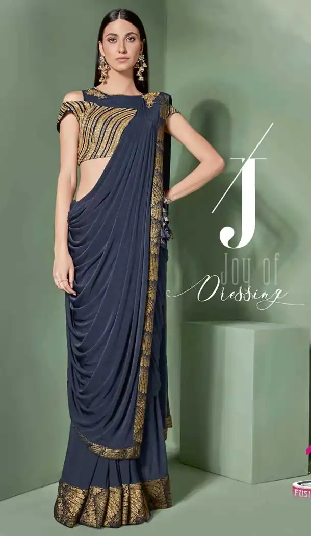 Navy Blue Color Fancy Designer One Minute Wear Lehenga Style Saree -078117809