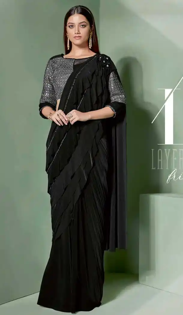 Black Color Fancy Designer One Minute Wear Lehenga Style Saree -078117810