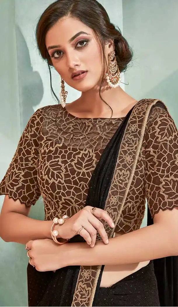 Brown Black Color Fancy Designer One Minute Wear Lehenga Style Saree -078117811