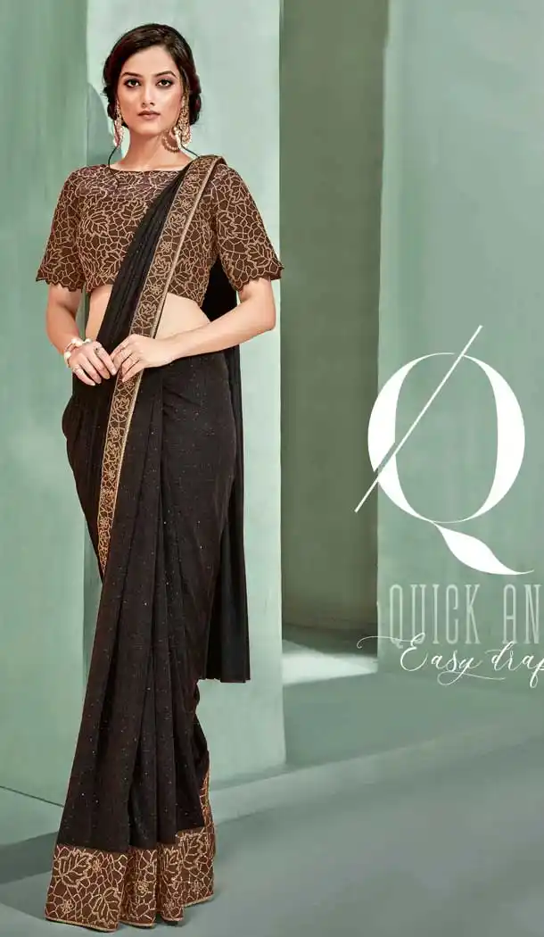 Brown Black Color Fancy Designer One Minute Wear Lehenga Style Saree -078117811
