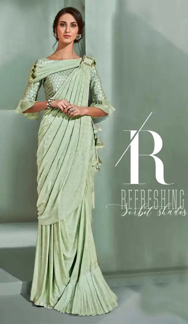 Pista Color Fancy Designer One Minute Wear Lehenga Style Saree -078117812