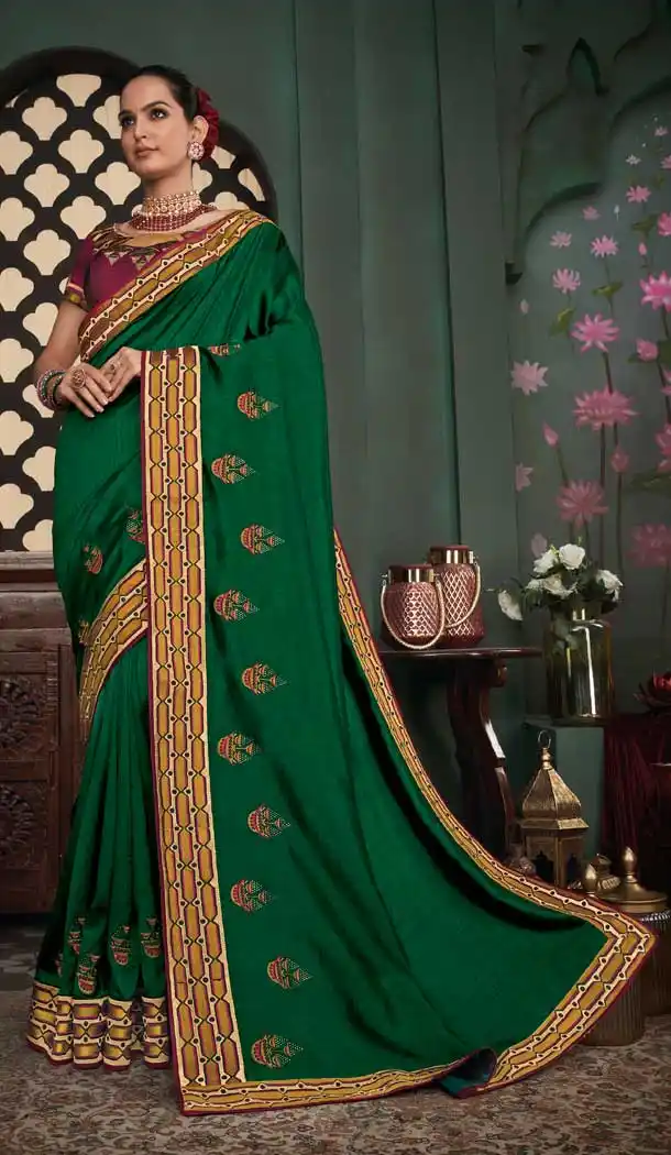 Green Color Silk Embroidery Designer Party Wear Saree Blouse -089117917