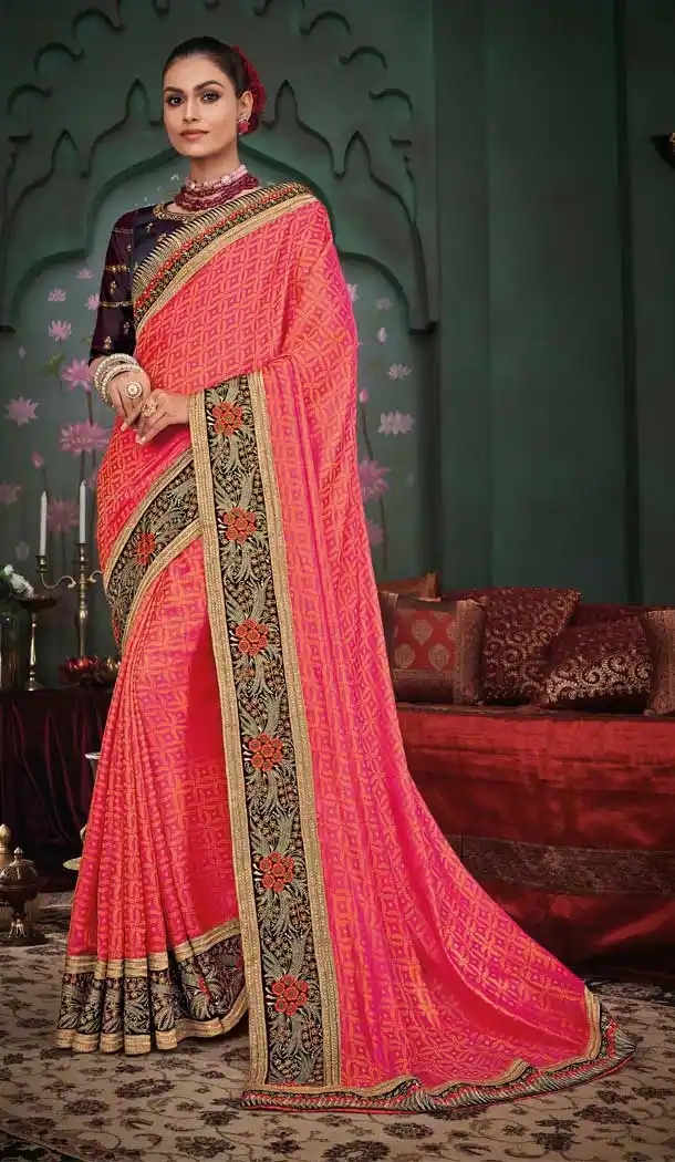 Pink Color Silk Embroidery Designer Party Wear Saree Blouse -089117919