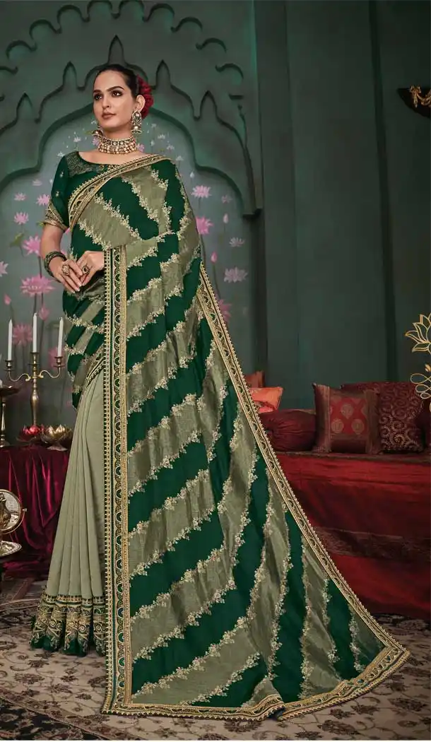 Green Color Silk Embroidery Designer Party Wear Saree Blouse -089117921