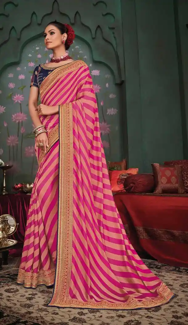Pink Color Silk Embroidery Designer Party Wear Saree Blouse -089117922
